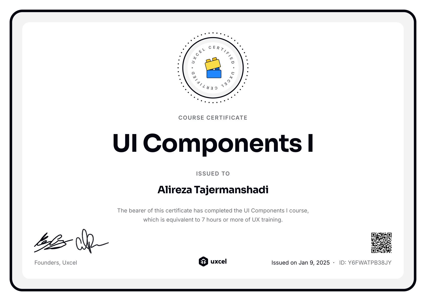 Alireza Tajermanshadi's certificate